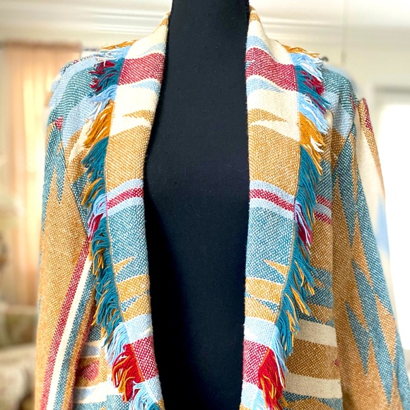 Vintage Granite Southwest Woven Fringe Cardigan Jacket - Picture 4 of 10
